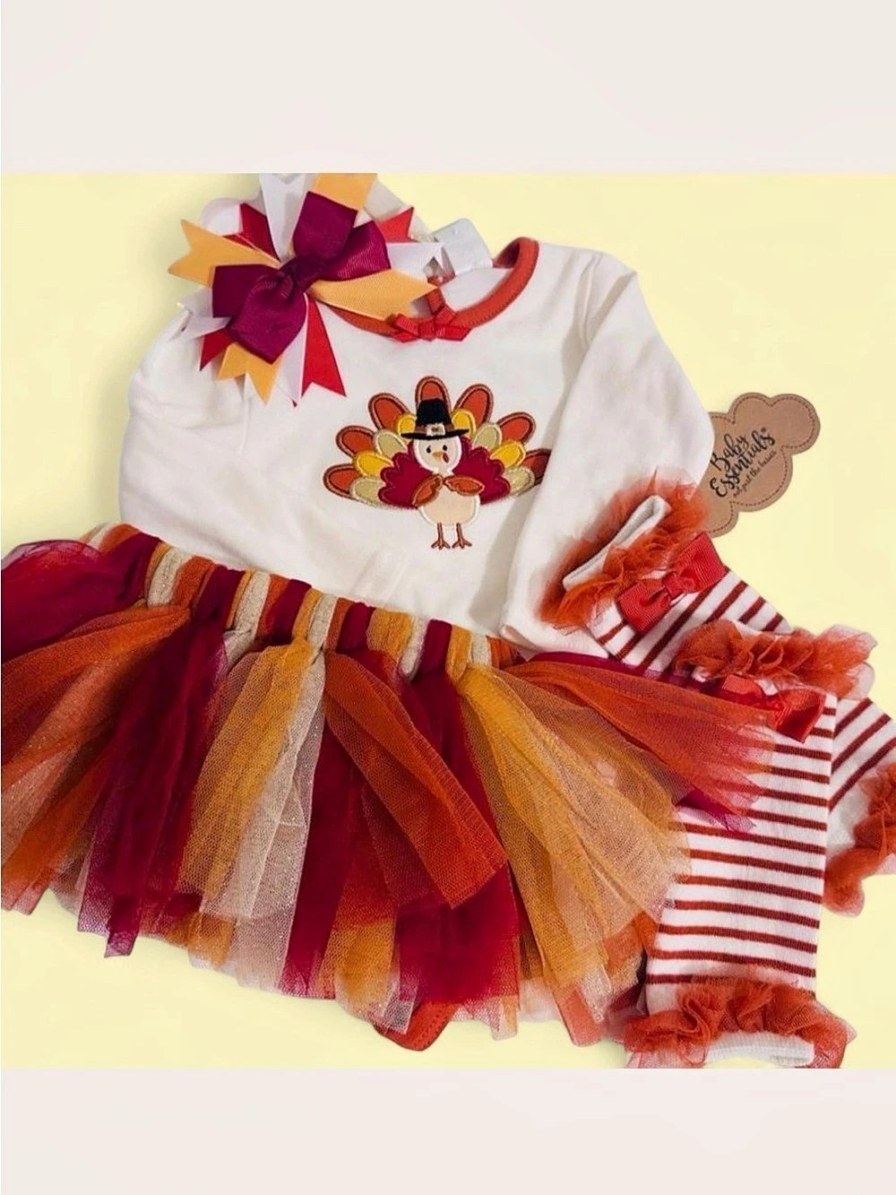 Baby 4pc Holiday Turkey Tutu Dress in Red & Orange NWT